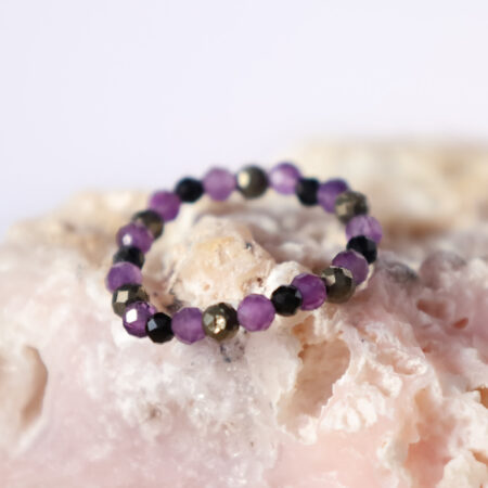 Pierścionek Ametyst, Piryt, Czarny Turmalin