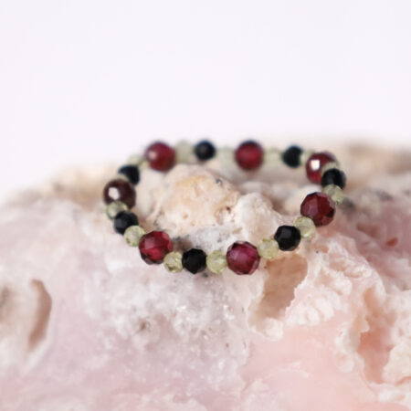 Pierścionek Granat, Czarny Turmalin, Oliwin